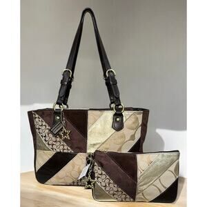 Y2K Coach F17614 Gallery Signature Patchwork Shoulder Bag & F46199 Wristlet